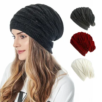 2020 Moda Inverno chapéus para mulheres de cor sólida lã, chapéu de malha unisex ao ar livre aquecido plus chapéu de veludo beanies cap turbante bonnet