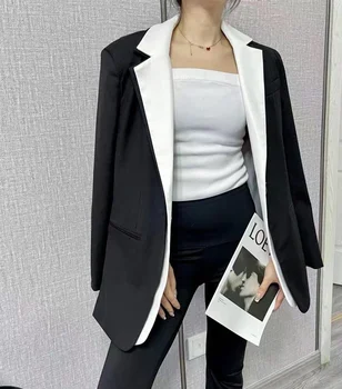 2021 outono e inverno terno novo de moda casual temperamento de camada dupla bateu de cor de mangas compridas com um botão do blazer jaqueta feminina