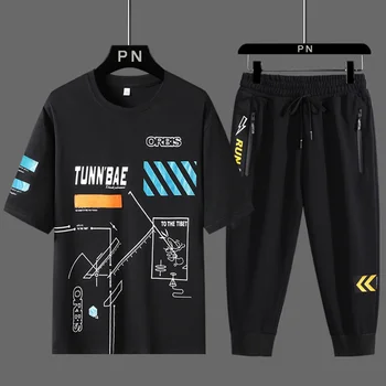 2022 Nova camiseta+shorts de Verão Casual Manga Curta T-Shirt Executar o Conjunto de Streetwear Hip Hop Impresso Aluno Esporte Terno