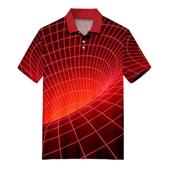 2022 Novo transfronteiras de Impressão 3D Padrão de Lapela de Manga Curta de Negócios Vermelho Abismo Homens Diário Casual Solta Lapela da Camisa