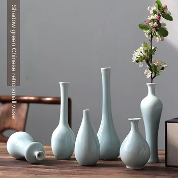 2022 Novo Vaso De Cerâmica Ornamentos Retro Nova Zen Chinês Flor Simples Decoração Da Casa Do Artesanato Azul E A Branca Da Porcelana Pequena Garrafa