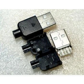 20Pcs USB Conector do Tipo Macho de 4 Pinos Soquete Com Pequena Tampa de Plástico Agulha Curva