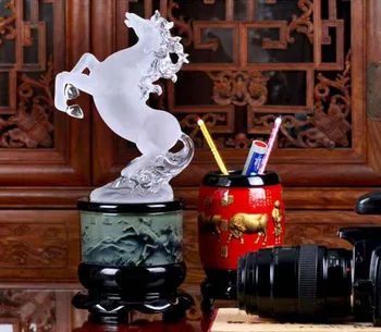 34cm GRANDE # office home eficaz FENG SHUI Talismã de Proteção Dinheiro Desenho de cristal 3D CAVALO Escultura de ARTE estátua