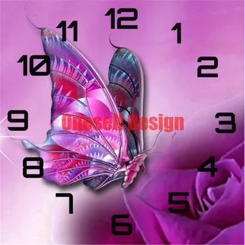 5d diamante pintura relógio imagem de borboleta de strass relógio diy quadro de decoração de casa de diamante mosaico de diamante arte kit relógio