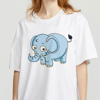 90 Gráfico Top Rock Tees Fêmea de Elefante Bonito Vintage T-shirt da Moda O Pescoço Camiseta Feminina T-Shirt Mulher Harajuku