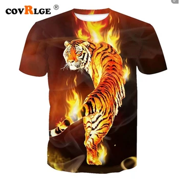 Covrlge Tee de Mens 3d Impressão Camiseta de Tigre de Fogo T-Shirt Manga Curta Blusa Tops 2019 Verão Animal Macho camisetas divertidas MTS538