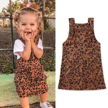 Criança Bebê Roupas De Meninas Macacão Vestido De Leopardo Impresso Sem Mangas, Vestido De Bebê Causal Vestido