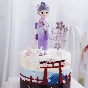 Estilo antigo Menina Enfeites de Aniversário de 16 anos de Decorações de bolos Casamento festas Japonês Clássico Bolo Toppers de Cozimento