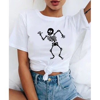 Gráfica tees tops Dança do esqueleto tshirts mulheres funny t-shirt S-neck T-shirt Vintage Ullzang Mujer_T-Shirt
