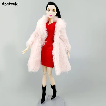 Inverno-de-rosa Casaco de Pele para a Boneca Barbie com Roupas Sobretudo Jaqueta de Roupas para 1/6 BJD Bonecas Acessórios de Brinquedos Para Crianças Presente DIY