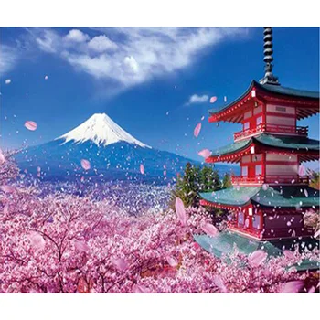 Japão Decoração Bordado de Diamante Acessórios Monte Fuji Flores de Cerejeira Flores Pintura 5D Diy Completo Brocas Jóia de Ponto Cruz