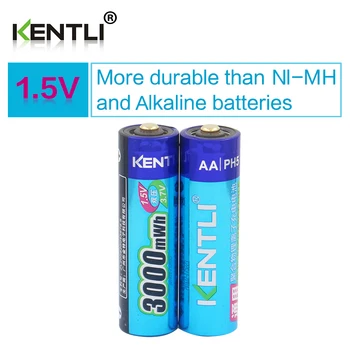 KENTLI 2pcs/muita tensão Estável 3000mWh pilhas AA de 1,5 V bateria recarregável de polímero de lítio de bateria para câmera ect
