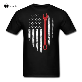 Mecânico Angustiado Bandeira Chave OS Homens norte-Americano T-Shirt de Algodão Camiseta Unisex