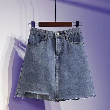 Mulheres Sólido Azul Saia Do Denim Das Mulheres De Verão Casual Cintura Alta Preta De Jeans Bolso De Botão Retro Curta Saia Jeans