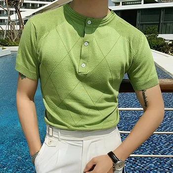 Os homens de Camisas de Verão de Manga Curta Camisola de Gola Slim Fino Homens de Negócios da T-Shirt, Camisas para Homens de Camisa Polo Verde Polos