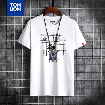 Pintados à mão, Camiseta de Manga Curta-Mens Verão Tops Tee para o Homem O-pescoço T-Shirts de Algodão Preto Branco Mens Roupas OL 2020