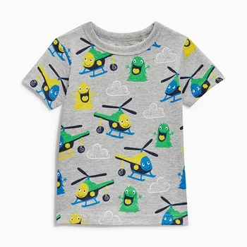 Pouco Maven Nova de Verão, as Crianças de Roupa Curta O-pescoço Cinza Helicópteros Impresso Malha Bonito de Algodão de Qualidade Meninos Casual Tshirt