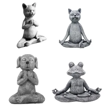 Quente Resina Artesanato Buda Meditação Sapo Cão Estátua De Gato Animal De Arte Do Yoga Estatueta Jardim De Esculturas Ao Ar Livre Ornamentos Presentes De Aniversário
