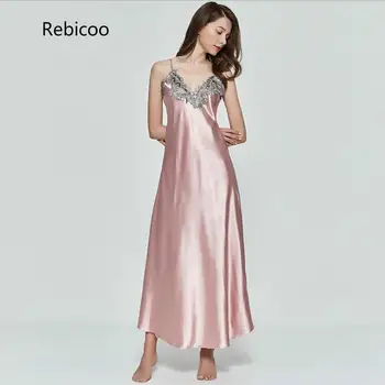 Senhoras Mulheres Oversize De Cetim Longo Nightdress De Seda, Rendas Na Lingerie Sexy Camisola Pijamas Sleepshirts