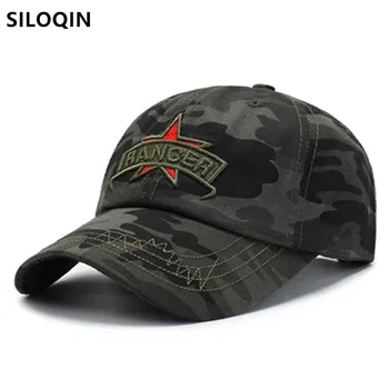 SILOQIN unisex nova camuflagem de algodão em bonés de beisebol para homens mulheres fã de exército de chapéu bordado de esportes tampão ajustável tamanho marcas de bonés